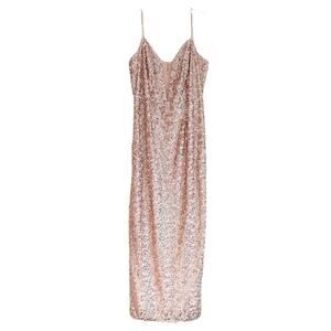 Adrianna Papell Maxi Dress Pink Sequin Formal Gown Blush Pink V Neck Prom Dress